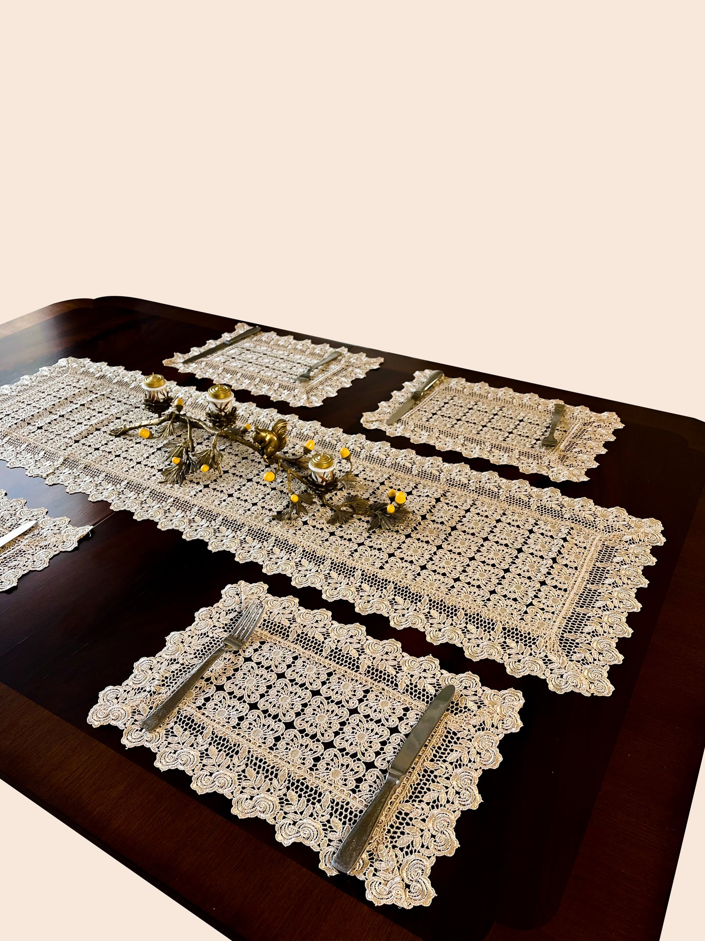 Floris Linens Galen Laced Placemat with Elegant Geometric Embroidery Pattern