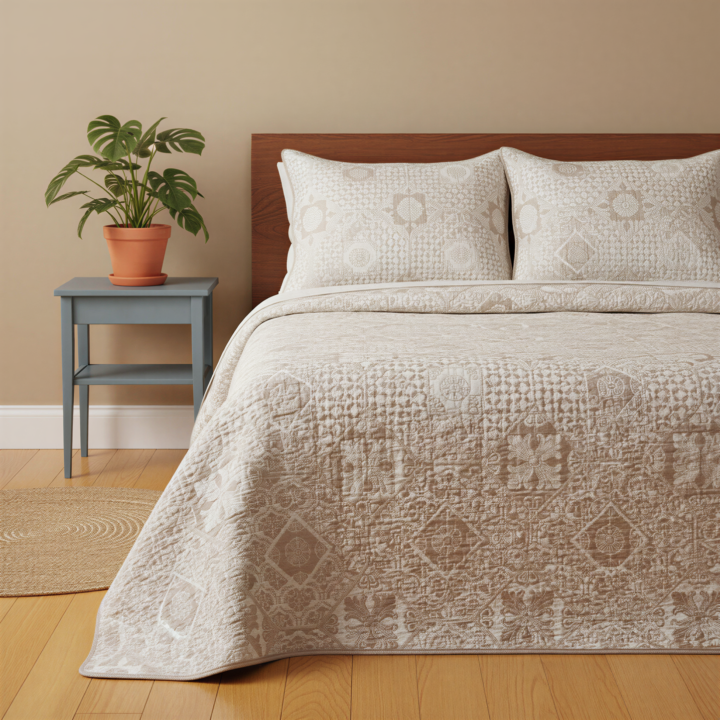Patchwork Damask Patterned Quilted Blanket Sets