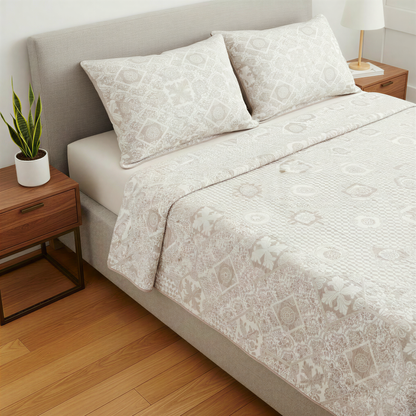 Patchwork Damask Patterned Quilted Blanket Sets