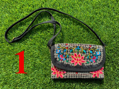 Floris Linens1823 Floral Embroidered Artisanal Mexican Clutch/Crossbody Bag, Straps Included