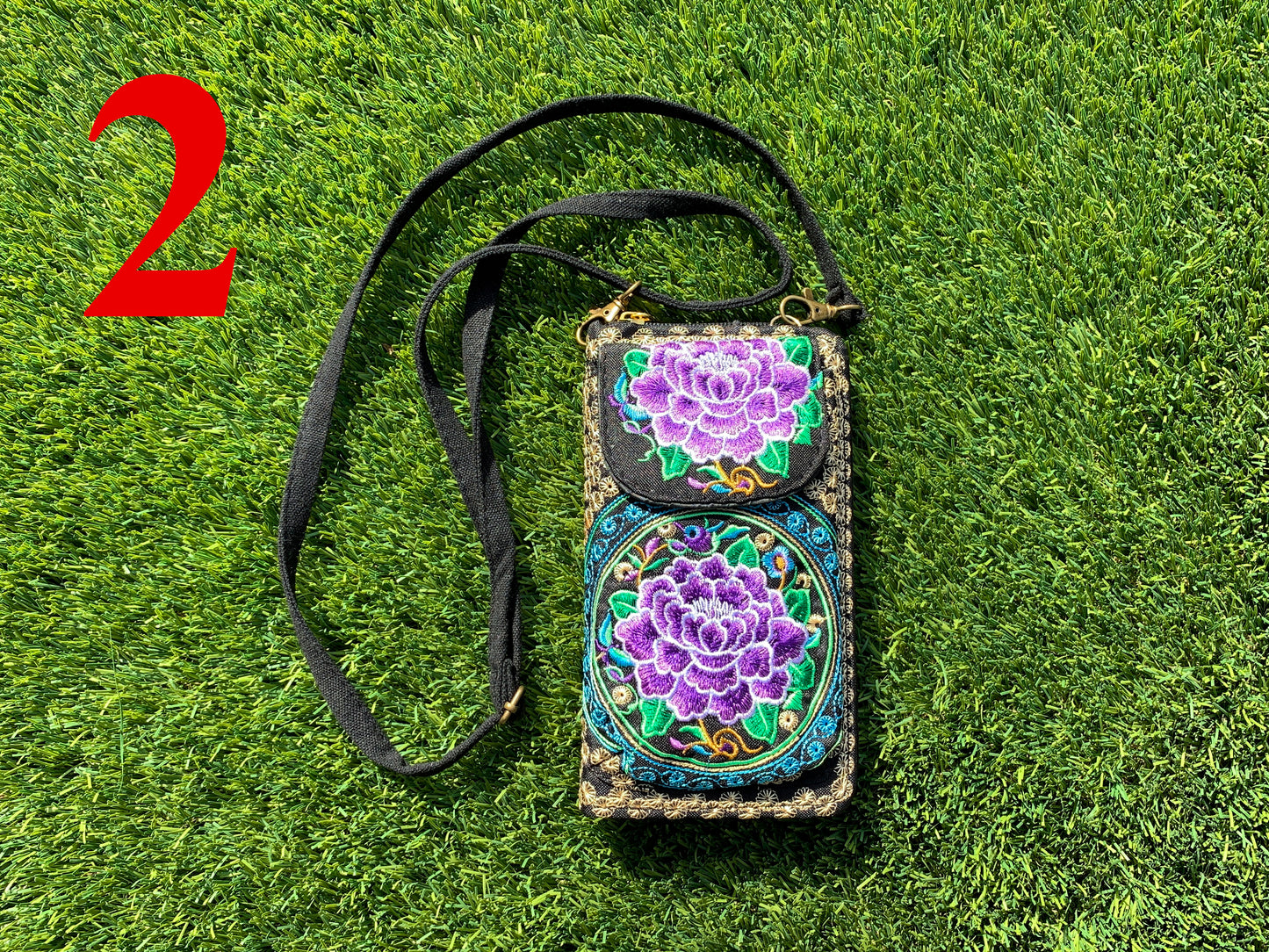 Floris Linens1823 Floral Embroidered Artisanal Mexican Clutch/Crossbody Bag, Straps Included