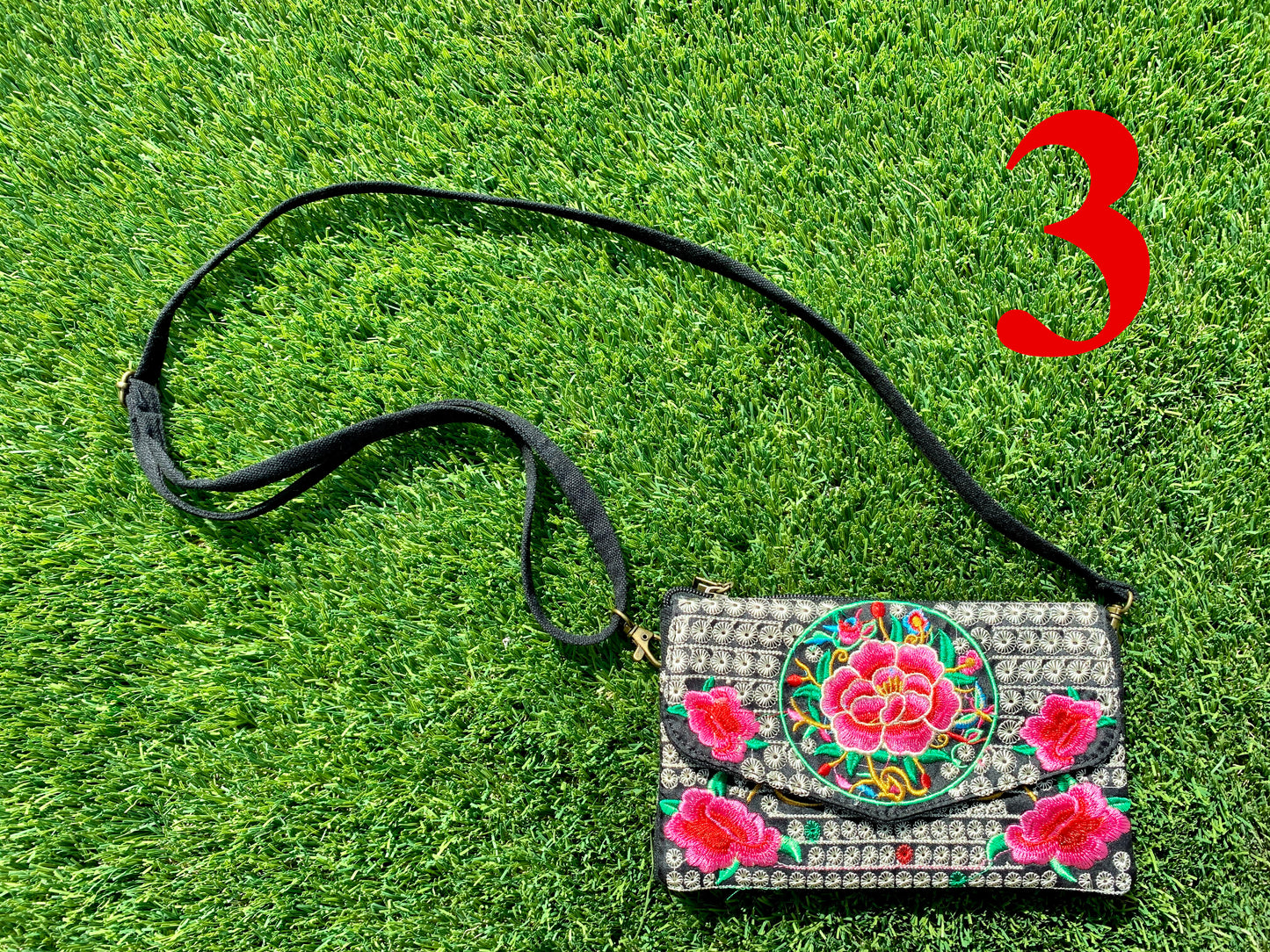 Floris Linens1823 Floral Embroidered Artisanal Mexican Clutch/Crossbody Bag, Straps Included