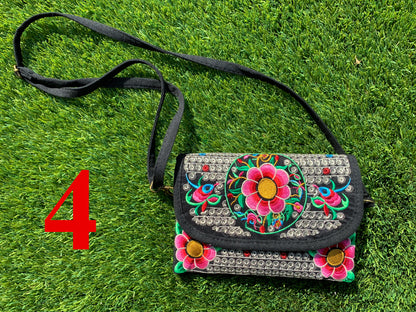 Floris Linens1823 Floral Embroidered Artisanal Mexican Clutch/Crossbody Bag, Straps Included