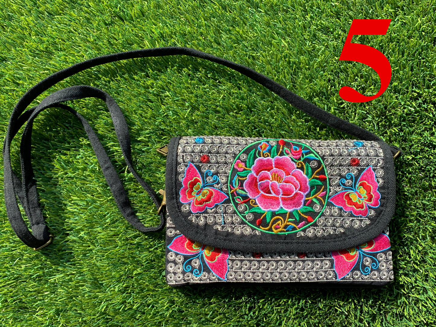 Floris Linens1823 Floral Embroidered Artisanal Mexican Clutch/Crossbody Bag, Straps Included