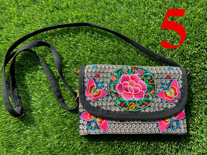 Floris Linens1823 Floral Embroidered Artisanal Mexican Clutch/Crossbody Bag, Straps Included