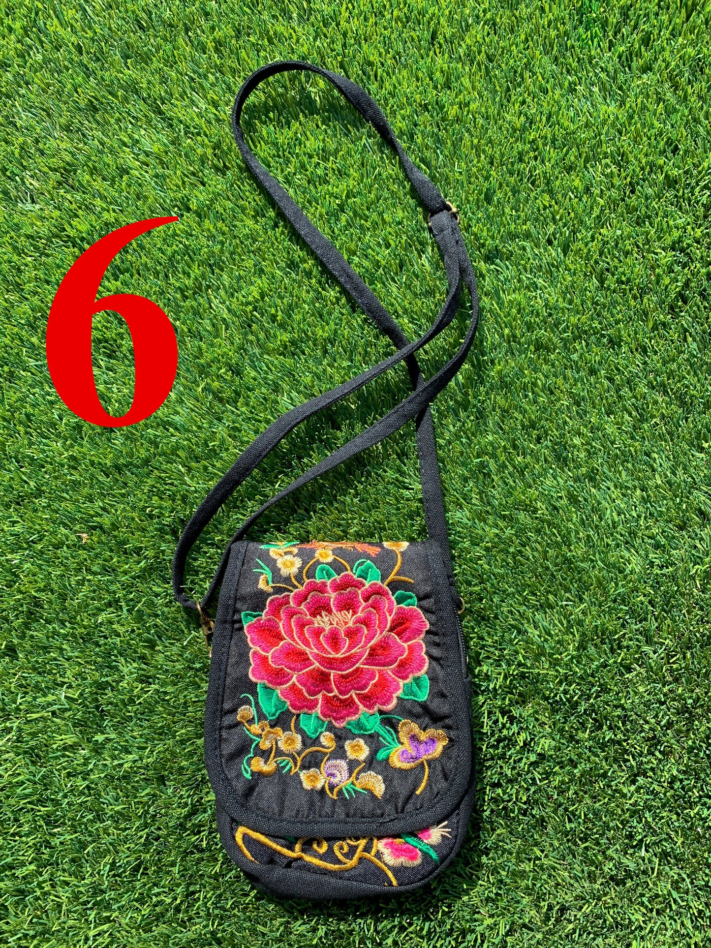 Floris Linens1823 Floral Embroidered Artisanal Mexican Clutch/Crossbody Bag, Straps Included