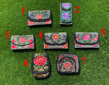 Floris Linens1823 Floral Embroidered Artisanal Mexican Clutch/Crossbody Bag, Straps Included
