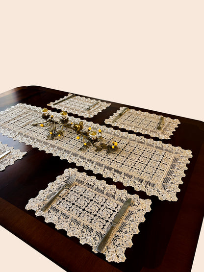 Floris Linens Galen Laced Placemat with Elegant Geometric Embroidery Pattern