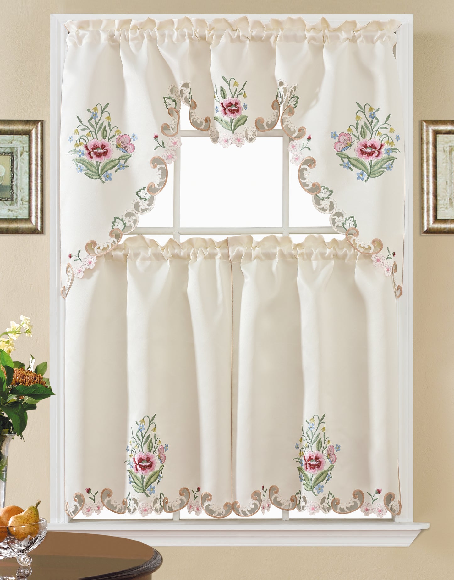 Floris Linens Julianne Kitchen Curtain and Tablecloth Set