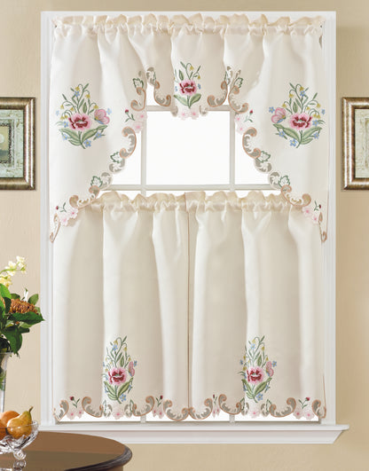 Floris Linens Julianne Kitchen Curtain and Tablecloth Set