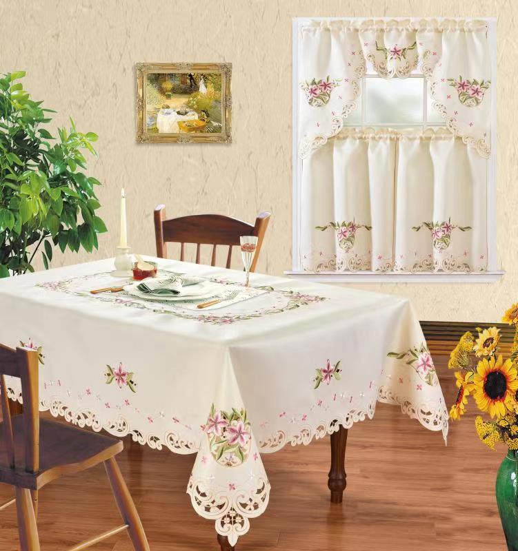 Floris Linens Marlie Kitchen Curtain and Tablecloth Set