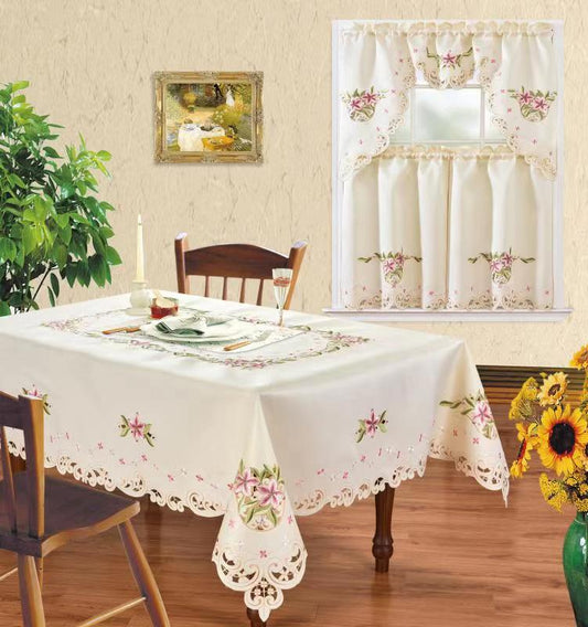 Floris Linens Marlie Kitchen Curtain and Tablecloth Set