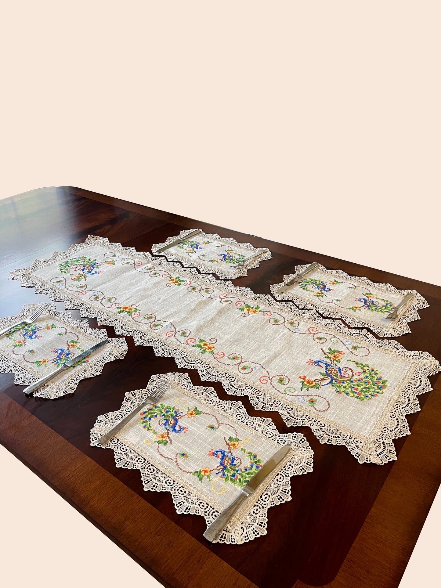 Peacock Table Runner and Placemats