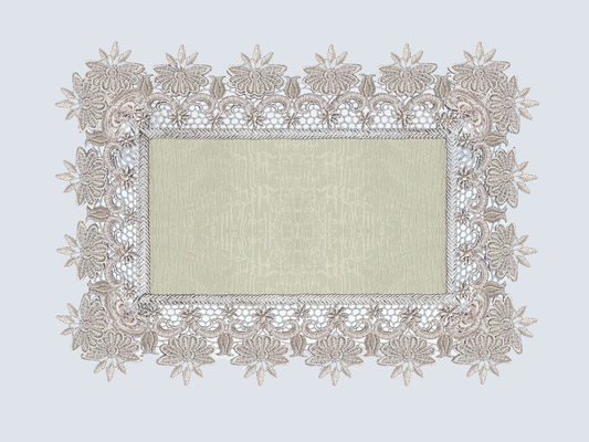 Floris Linens Susan Victorian Embroidery Placemat with Classic Lilac Lace on Ivory Fabric