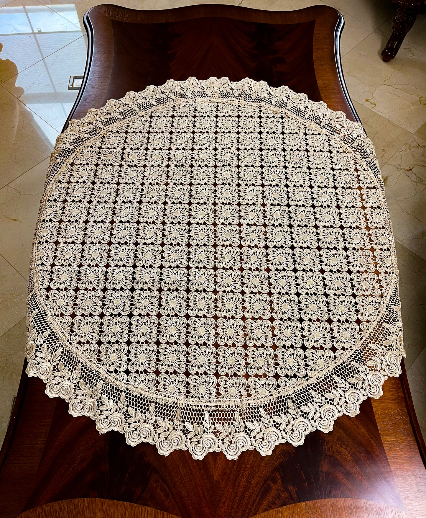 Floris Linens Galen Laced Table Topper with Elegant Geometric Embroidery Pattern, 35" x 35" Square or Round