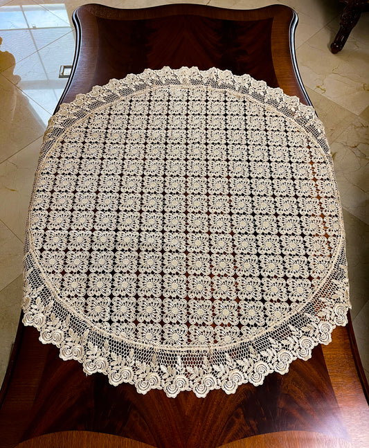 Floris Linens Galen Laced Table Topper with Elegant Geometric Embroidery Pattern, 35" x 35" Square or Round