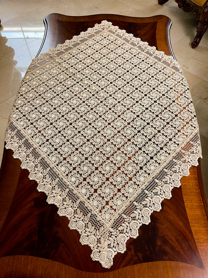 Floris Linens Galen Laced Table Topper with Elegant Geometric Embroidery Pattern, 35" x 35" Square or Round