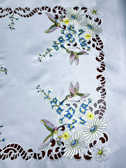 Floris Linens Kai Hummingbird Embroidery Cutwork Tablecloth