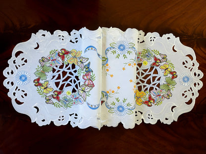 Floris Linens Marin Butterfly Embroidered Cutwork Table Runner