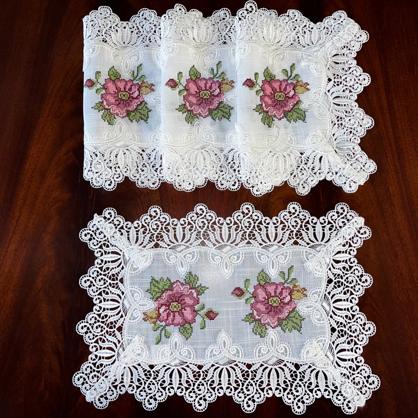 Floris Linens Katrina Cross Stitched Embroidery Laced Placemat, White Color