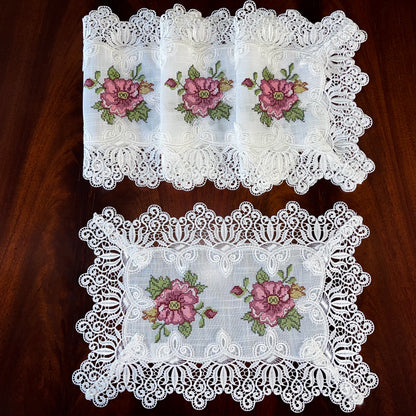 Floris Linens Katrina Cross Stitched Embroidery Laced Placemat, White Color