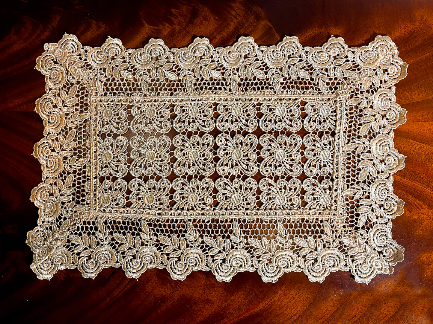 Floris Linens Galen Laced Placemat with Elegant Geometric Embroidery Pattern