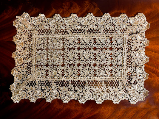 Floris Linens Galen Laced Placemat with Elegant Geometric Embroidery Pattern