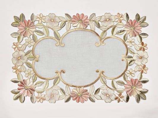Floris Linens Zita Embroidered Cutwork Placemat with Floral Design
