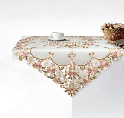 Floris Linens Zita Embroidered Cutwork Table Topper with Floral Design