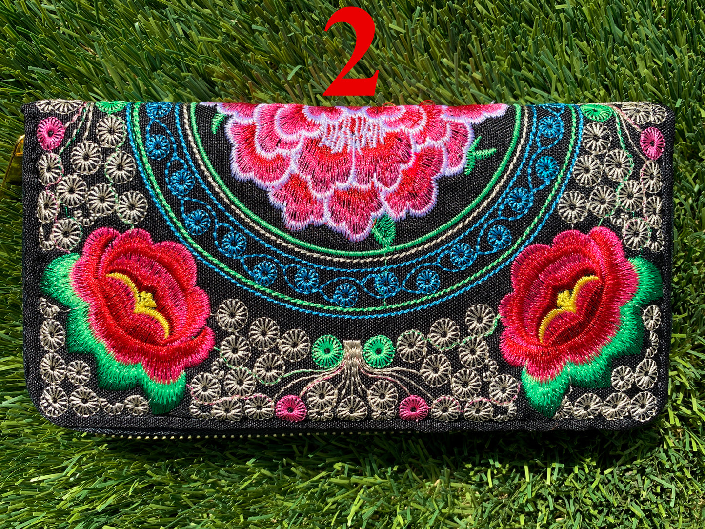Floris Linens Embroidered Artisanal Mexican Clutch with Floral Designs