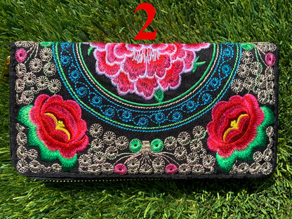 Floris Linens Embroidered Artisanal Mexican Clutch with Floral Designs