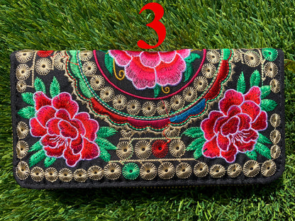 Floris Linens Embroidered Artisanal Mexican Clutch with Floral Designs