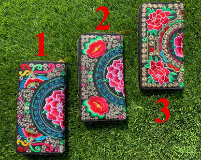 Floris Linens Embroidered Artisanal Mexican Clutch with Floral Designs