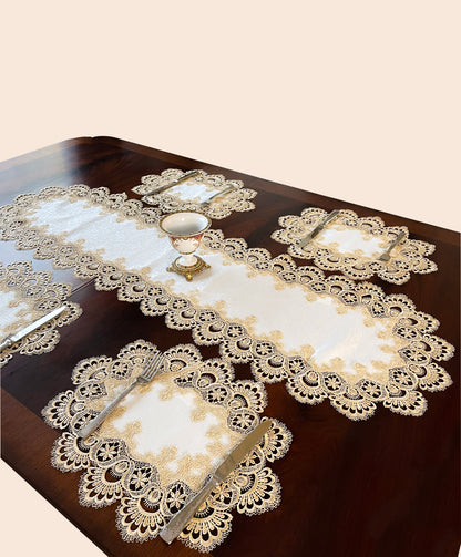 Floris Linens Ellen Victorian Embroidered Placemat with Classic Golden Lace and High Quality White Fabric
