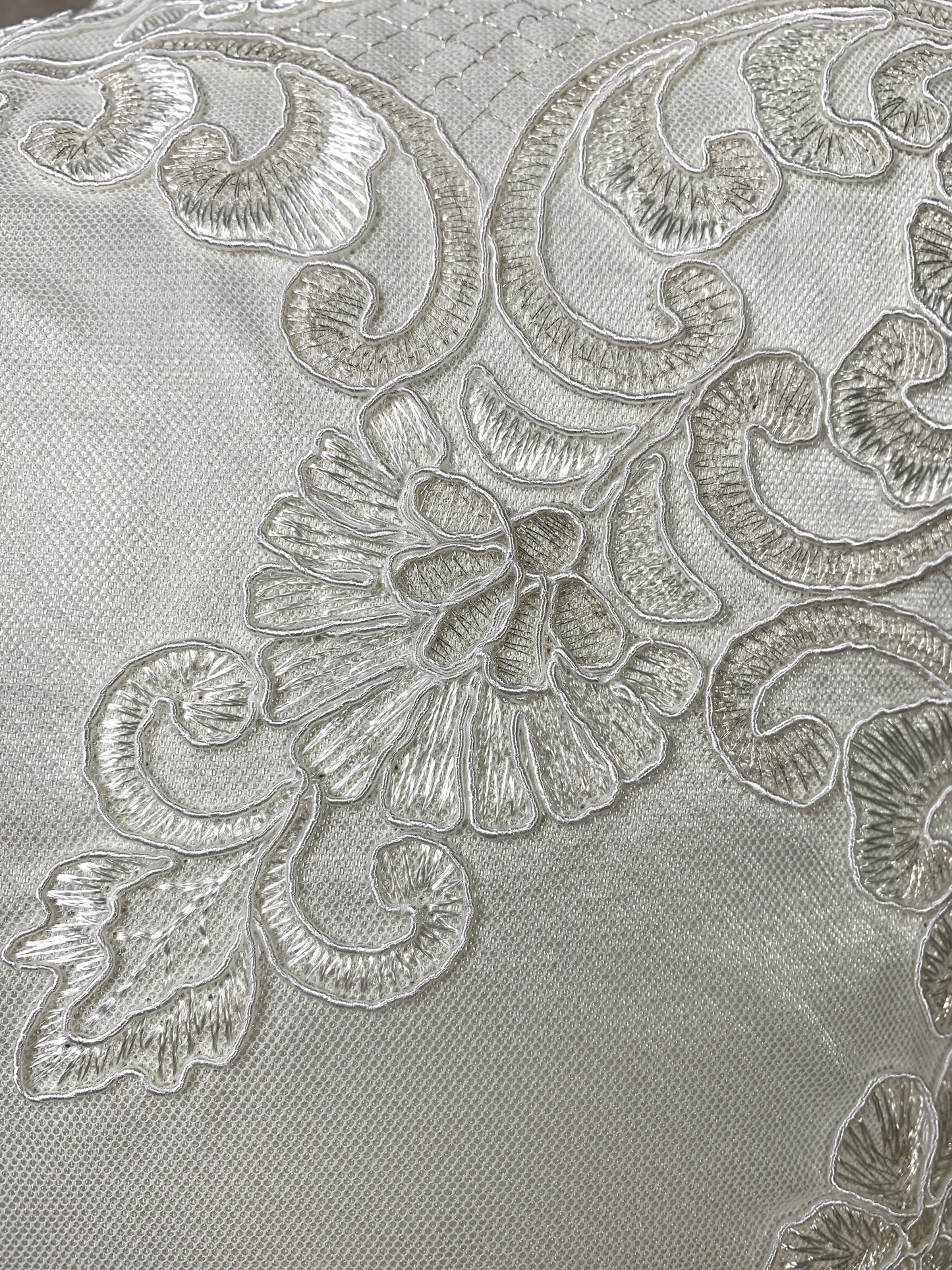 Floris Linens Etta Embroidered Decorative Pillow Cover, 15" x 15", Classic Lace Design, Beige and White