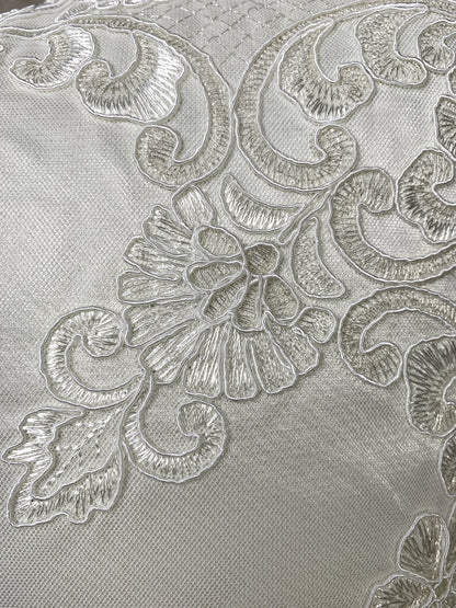 Floris Linens Etta Embroidered Decorative Pillow Cover, 15" x 15", Classic Lace Design, Beige and White
