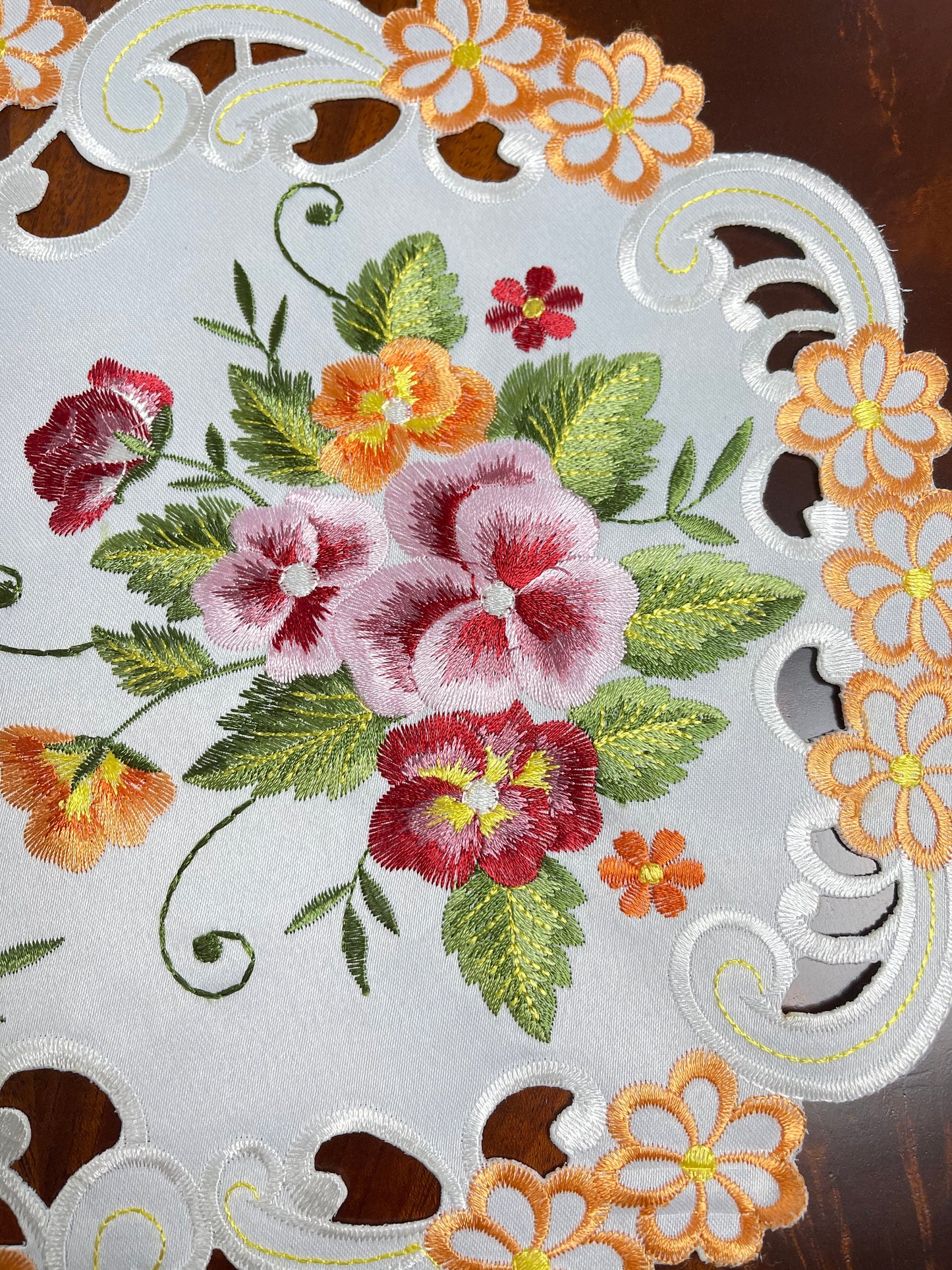 Floris Linens Paisley Placemat with Beautifully Embroidered Flowers on Cutwork Table Linen