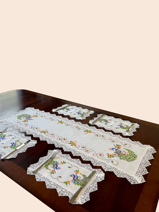 Peacock Table Runner and Placemats