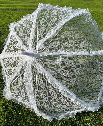 Rimmed White Lace Parasol